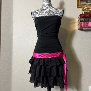 Strapless Black Dress with Pink Accent